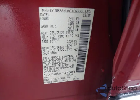 2018 Nissan Murano Platinum from USA, damaged, VIN 5N1AZ2MH5JN147081